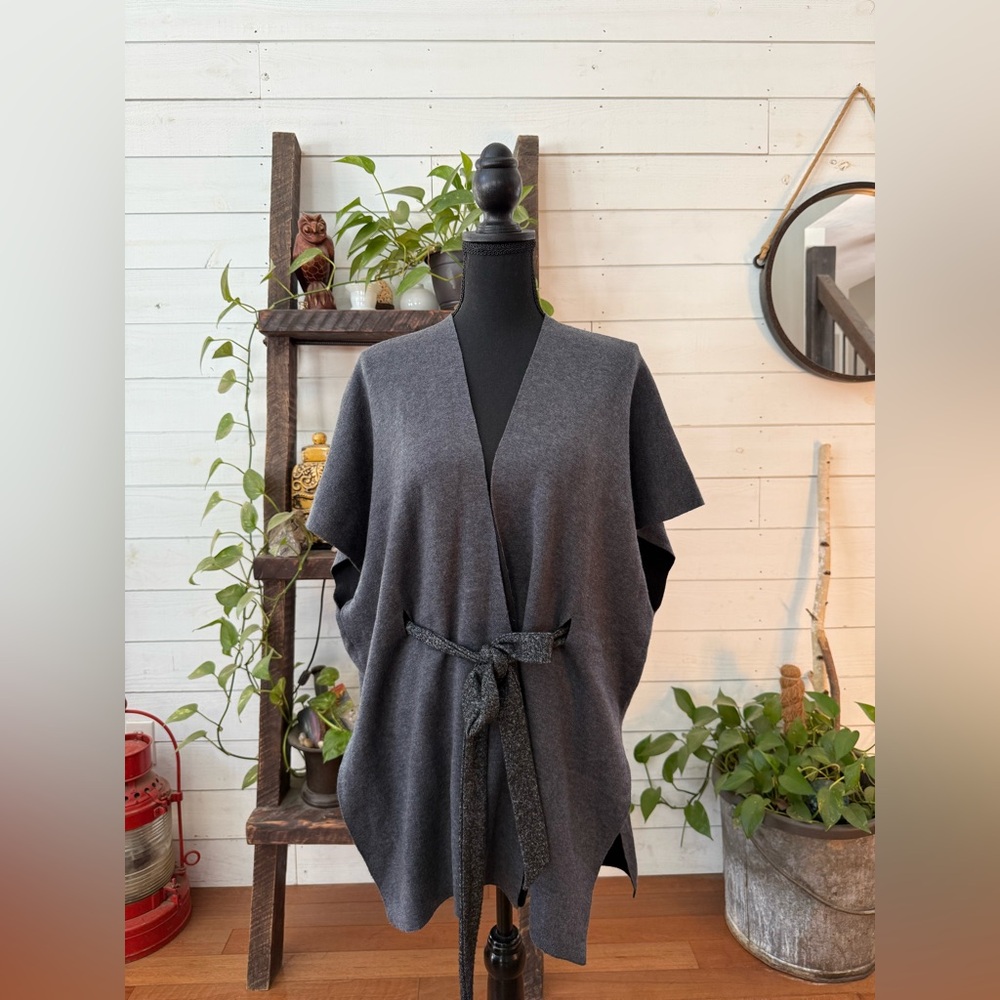 LOFT Charcoal Heather Knit Wrap Cardigan with Stylish Belt